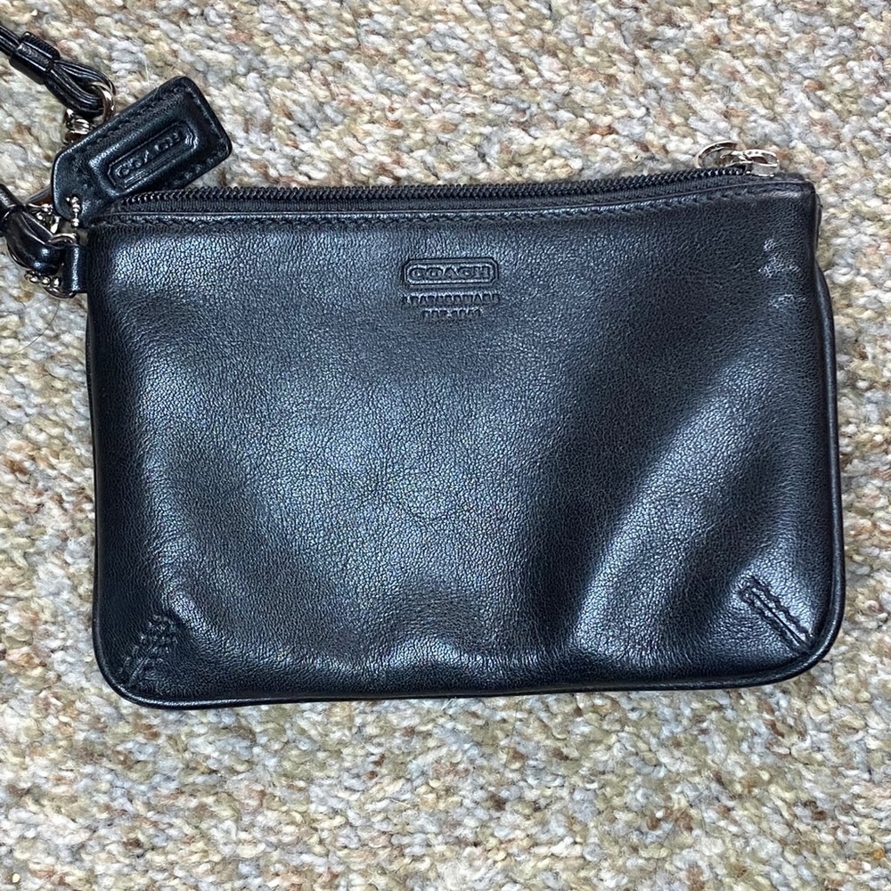 Coach black leather wristlet